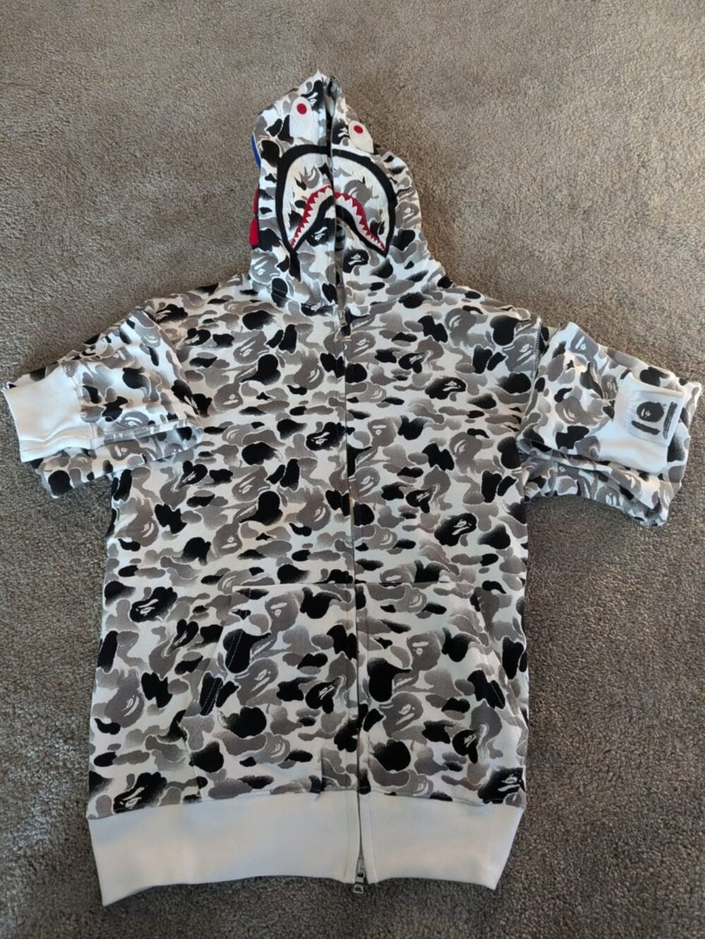 BAPE A Bathing Ape City Camo Tiger Shark Full Zip Hoodie Gray 3XL WGM Patches